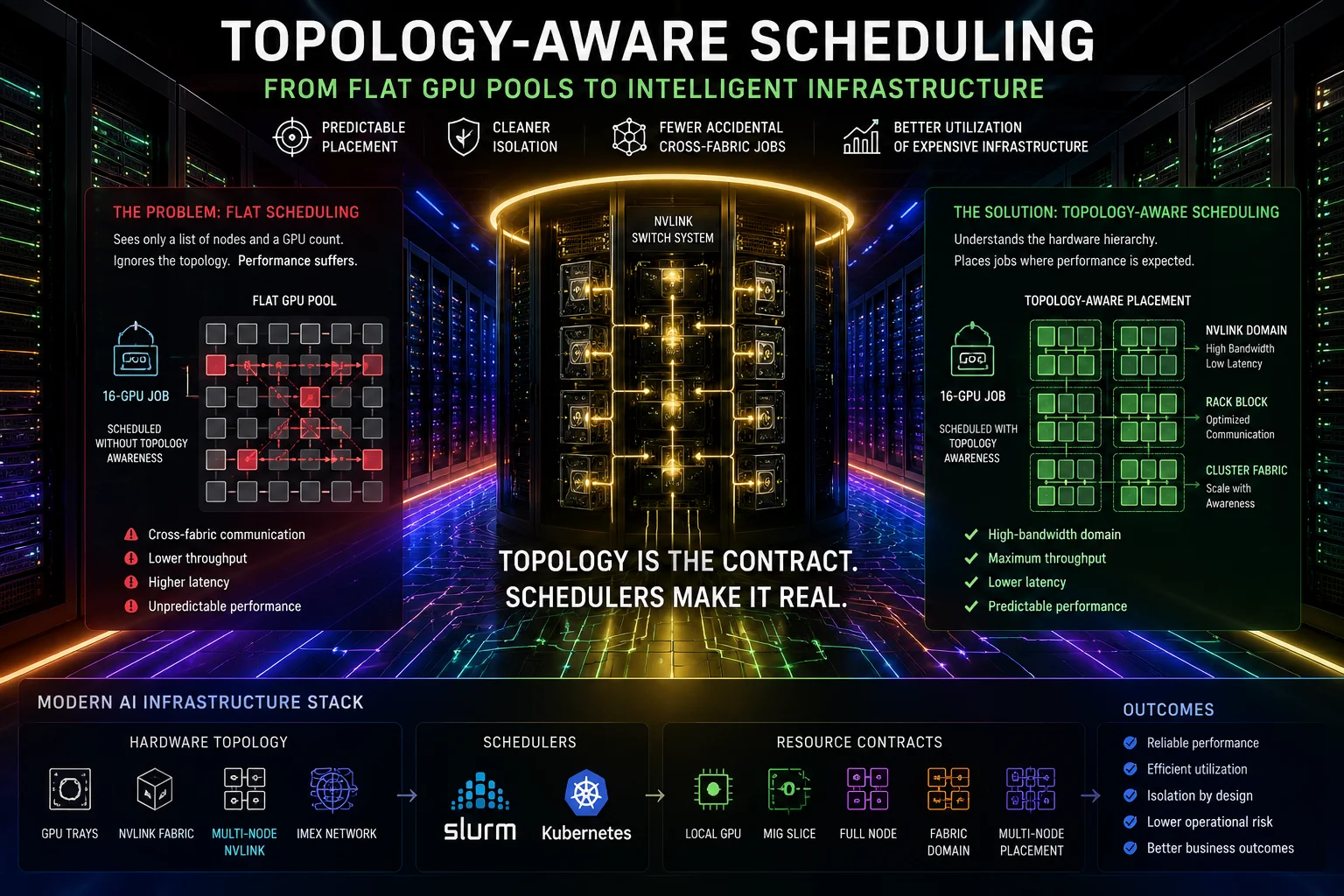 Rack-scale GPU servers connected through a topology-aware scheduling control plane